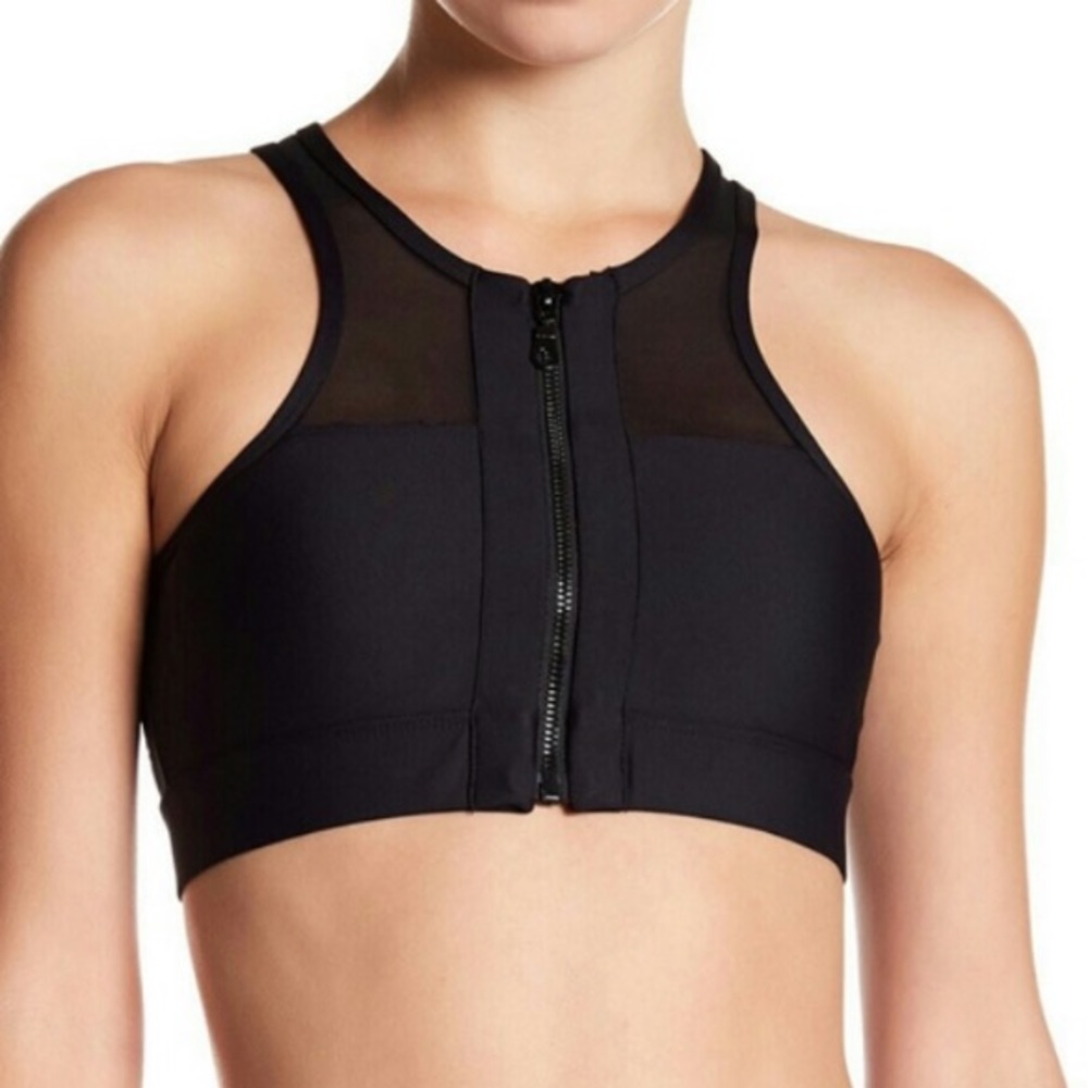 C&C Black Zip Front Sports Bra